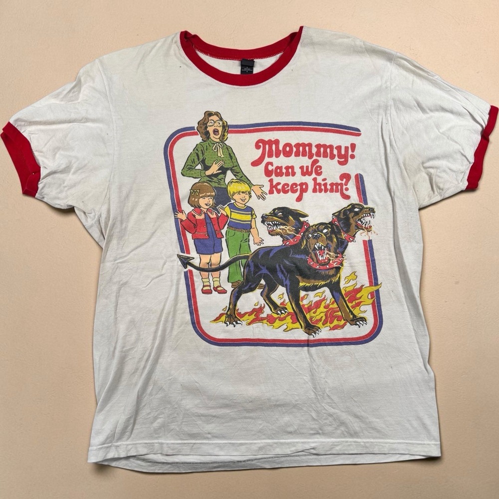 Tultex Mommy Can We Keep Him Cerberus Horror Ringer T Shirt Adult Large